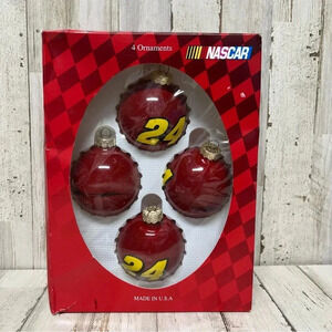 Nascar Jeff Gordon 24 4-pack Christmas Glass Ball Ornaments Made In USA Vintage